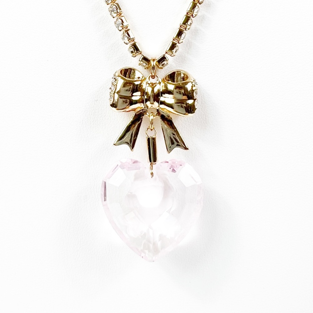 Betsey Johnson Crystal Heart Flower Bow Pendant Necklace NEW - Picture 4 of 7